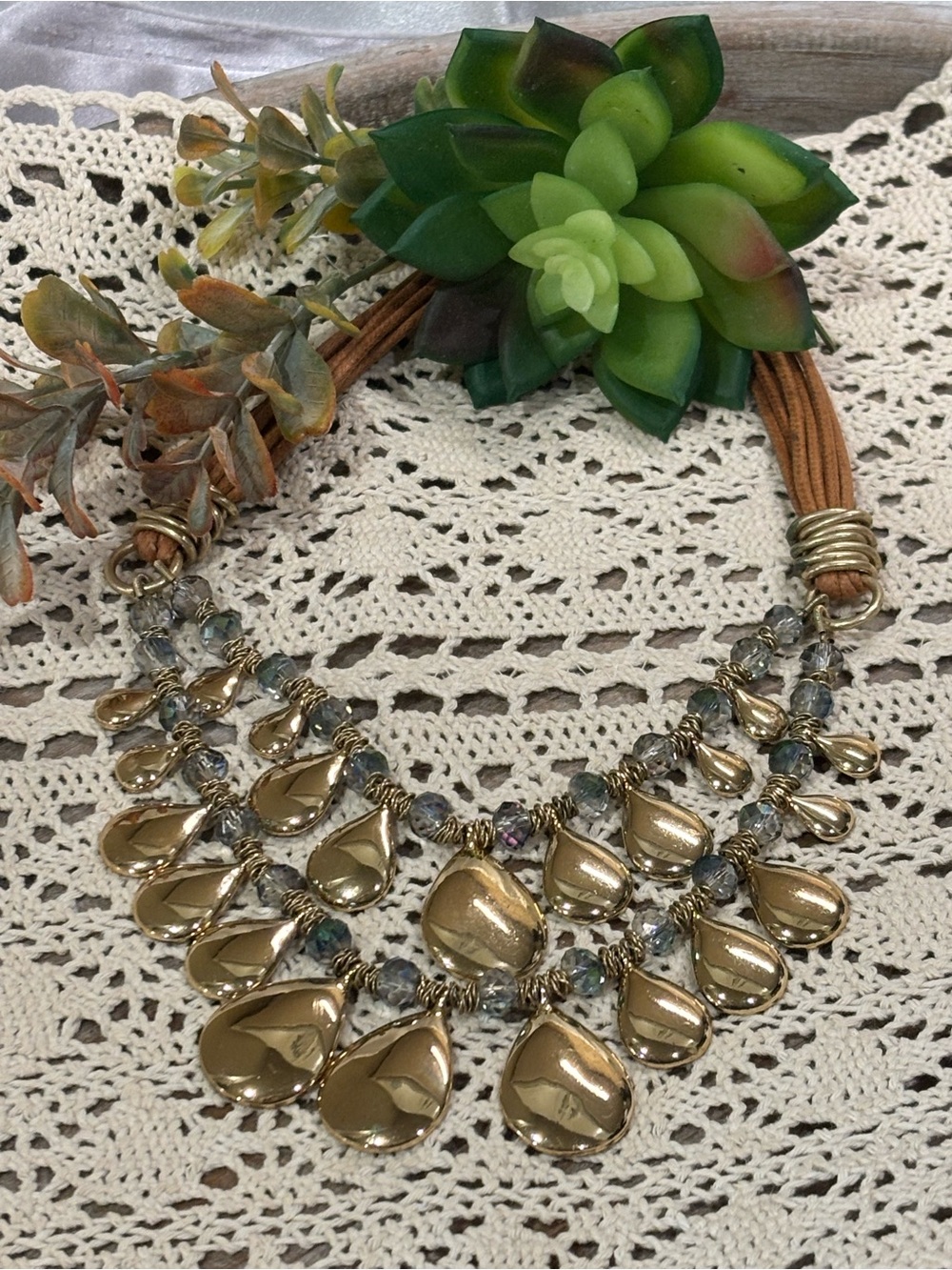 Gold Teardrop Statement Necklace - Women Jewelry